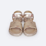 Sandália de Led Infantil Pampili Lulli Glitter e Pontos Coloridos Dourada - frente da sandália dourada com glitter