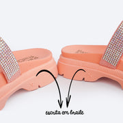 Sandália Infantil Pampili Anny Birken Tratorada com Strass Coral Fresh - birken