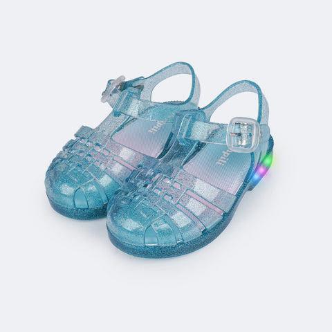 Sandália de Led Infantil Pampili Mini Glee Valen Transparente Azul - sandália de plástico para bebe