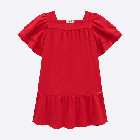 Vestido Infantil Kukiê Mangas com Strass Vermelho - frente do vestido