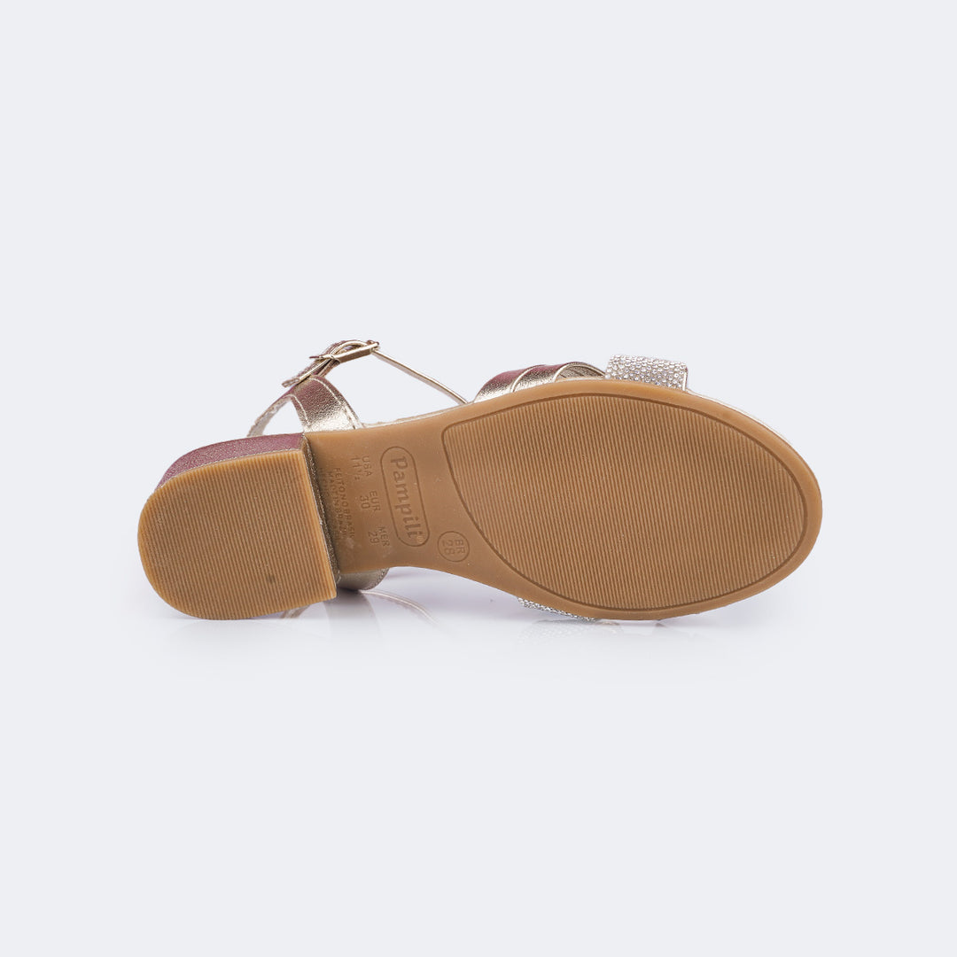 Sandália Infantil Feminina Pampili Fancy Salto Strass Dourado