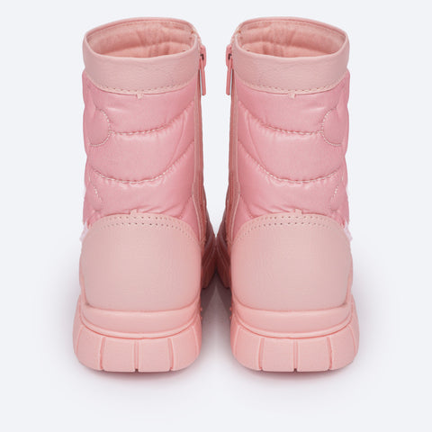 Bota Coturno Feminina Pampili Lucky Comfy Coração Glitter Rosa Glace - parte de trás do coturno infantil