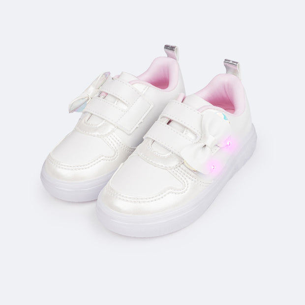 Tênis de Led Infantil Pampili Sneaker Luz Calce Fácil Laço Branco