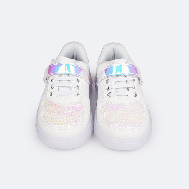 Tênis de Led Infantil Pampili Sneaker Luz Paetê Branco