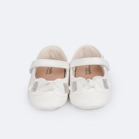 Sapato de Bebê Pampili Nina Laço Manta Strass Branco 