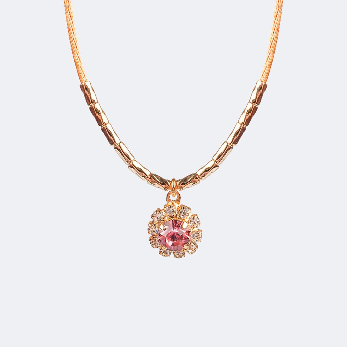 Colar Choker Infantil Pampili Flor Strass Rosa - colar de strass