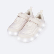 Tênis de Led Infantil Pampili Sneaker Luz Matelassê Comfy Bege