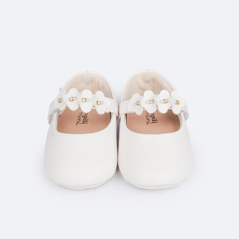 Sapato de Bebê Pampili Nina Flores Branco - frente da sapatilha com flores