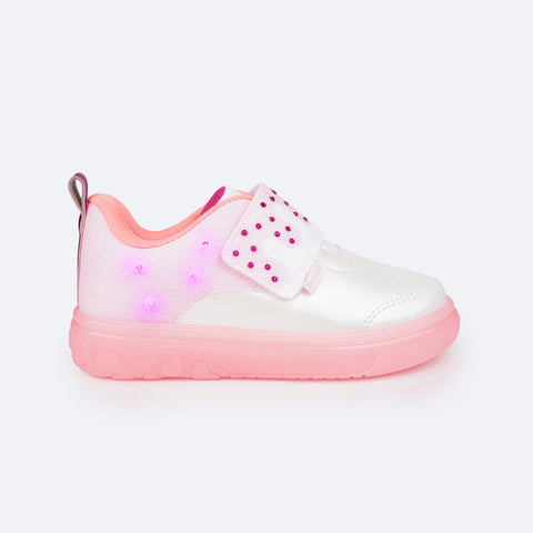 Tênis de Led Infantil Pampili Sneaker Luz Glitter e Strass Colorido