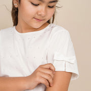 Camiseta Infantil Feminina Strass Laço Off White