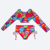 Biquíni Infantil Top Cropped Viva Flor Manga Longa Monstrinho Colorido
