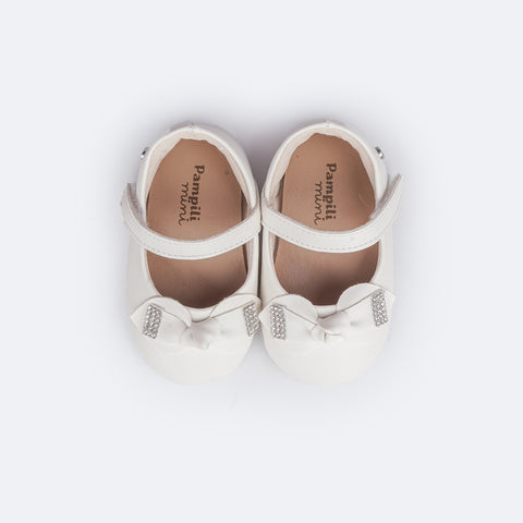 Sapato de Bebê Pampili Nina Laço Manta Strass Branco 