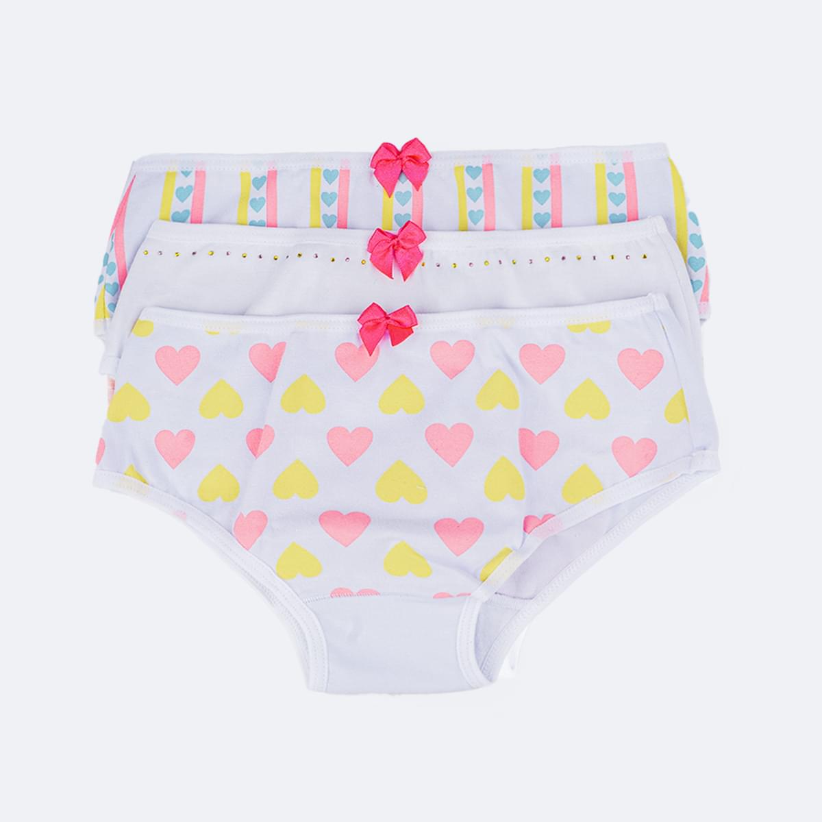 Kit Calcinha Infantil Pampili Sortidas Corações Colorido - calcinha infantil