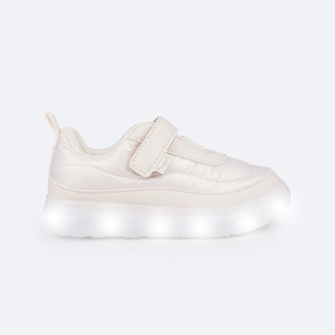 Tênis de Led Infantil Pampili Sneaker Luz Matelassê Comfy Bege