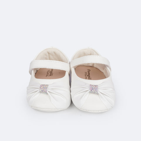 Sapato de Bebê Pampili Nina Pregas e Strass Branco