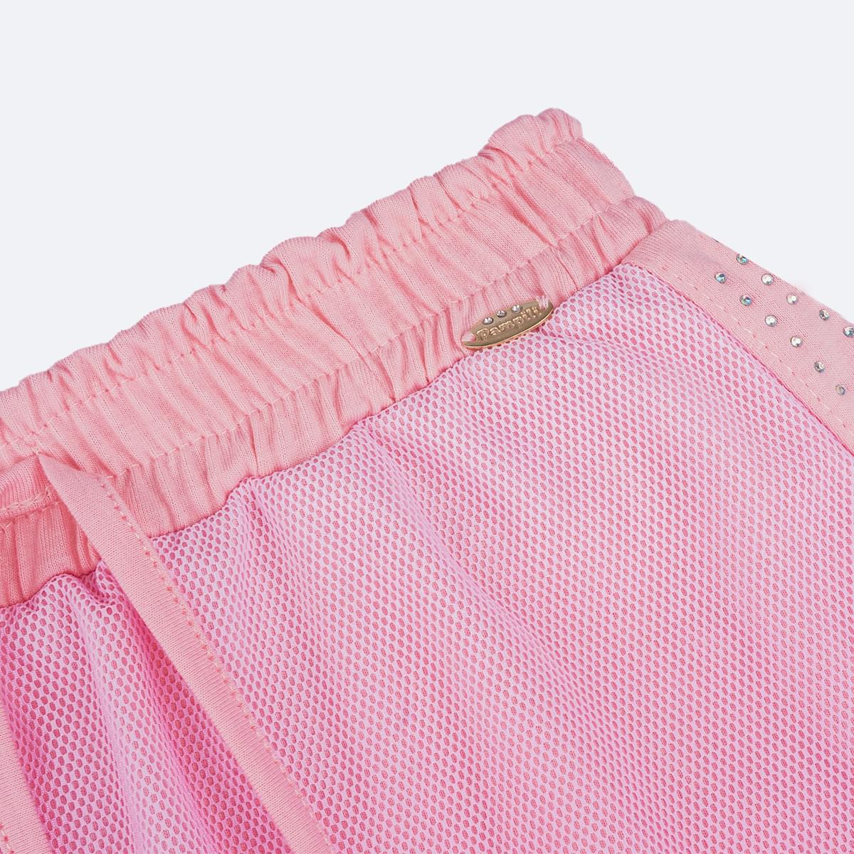 Short Saia Infantil Pampili Tule e Strass Rosa - short com detalhe em metal 