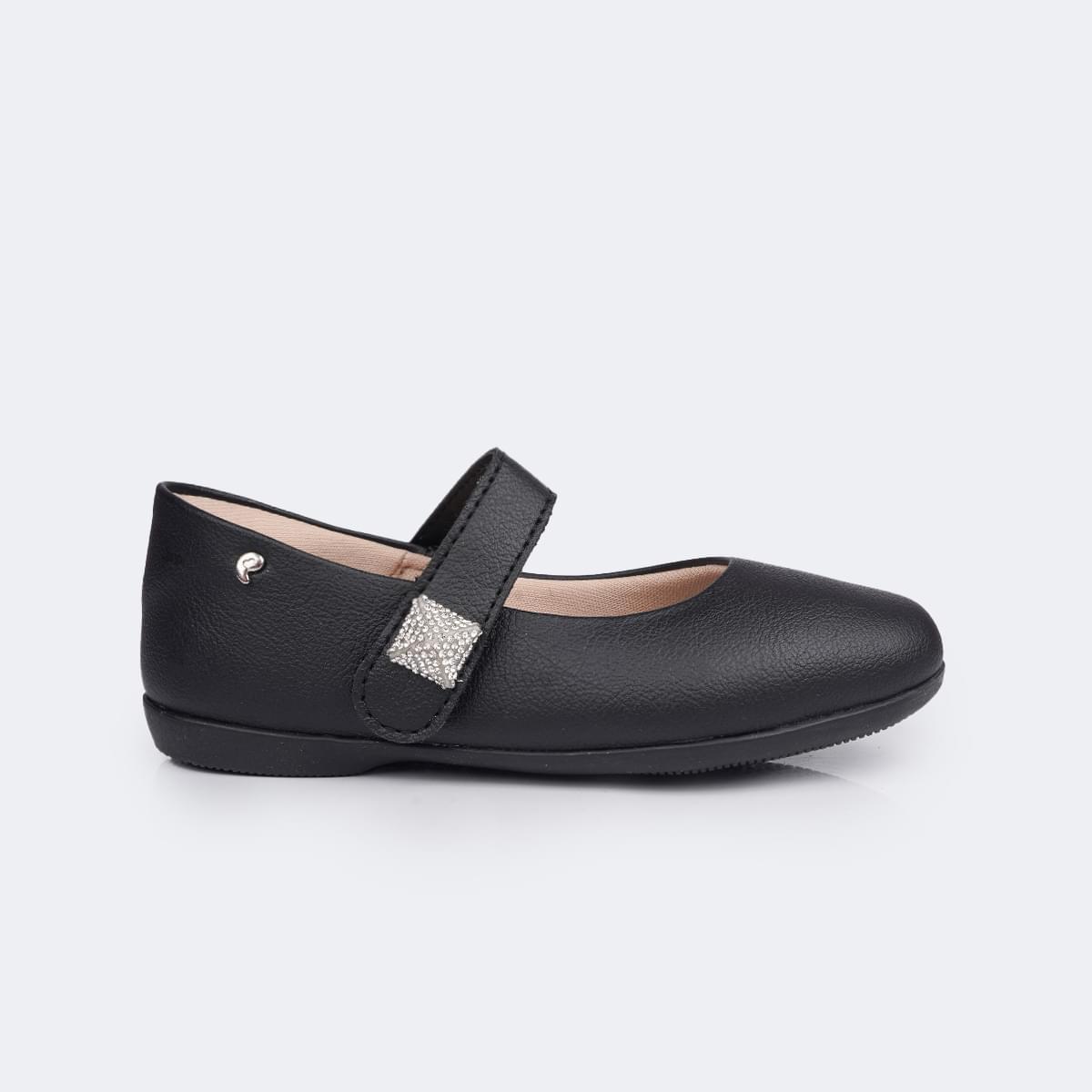 Sapatilha Infantil Pampili Bailarina Fecho com Strass Preto - lateral da sapatilha com strass
