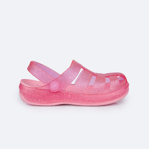 Sandália Crocker Infantil Pampili Glee Glitter Rosa Chiclete - lateral da sandália confortável