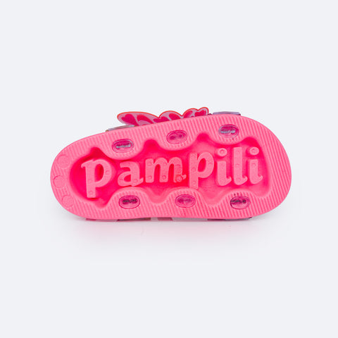 Sandália Papete Infantil Pampili Sun Glee Borboleta Pink e Colorida - solado antiderrapante