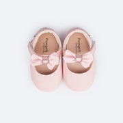Sapato de Bebê Pampili Nina Laço Coração de Strass Rosa Glacê - superior do sapato com laço e coração de strass