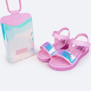 Sandália Papete Infantil Pampili Candy Holográfica Rosa - Vem com Porta Celular - frente da sandália com velcro