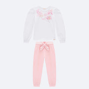 Conjunto Infantil Infanti Blusa e Calça Jogger Branco e Rosa - conjunto infantil feminino