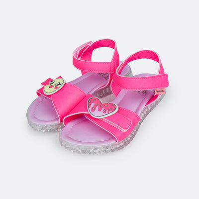 Sandália Papete Infantil Pampili Candy Patches Divertidos Pink Flúor 