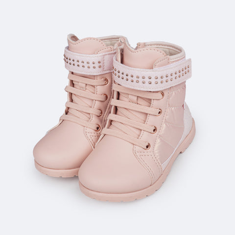 Bota Coturno Infantil Feminina Pampili Rubi Matelassê Comfy Rosa Novo