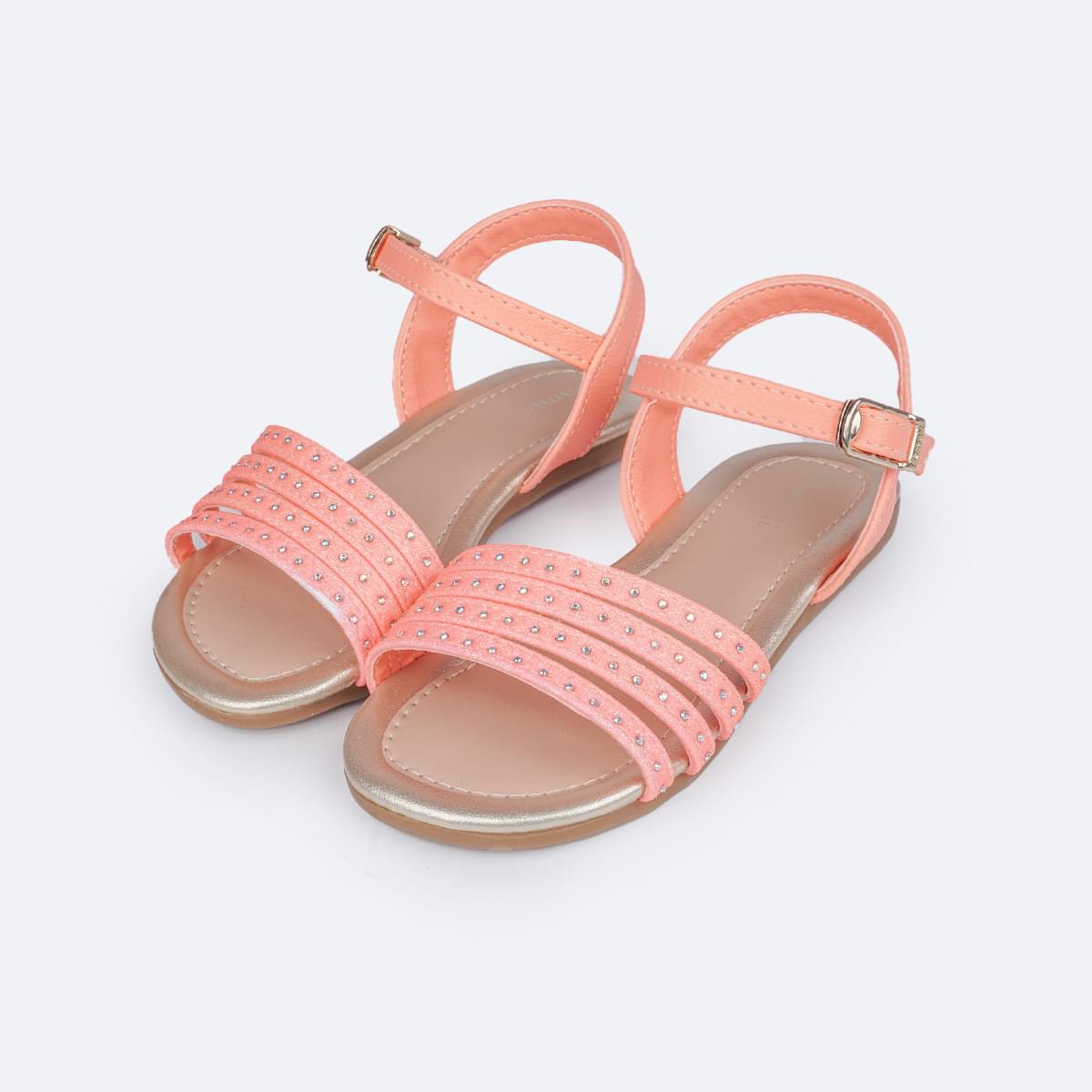 Sandália Infantil Primeiros Passos Pampili Mili Tiras Glitter e Strass Laranja - frente da sandália com glitter e strass