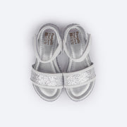 Sandália Papete Infantil Pampili Candy Glitter Flocado Branca - superior da sandália prata