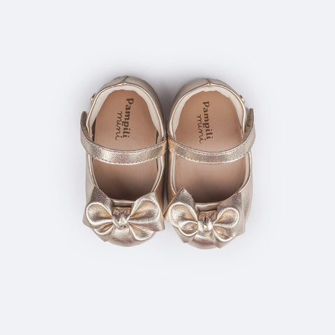 Sapato de Bebê Pampili Nina Laço em Nó Dourado - superior do sapato confortável