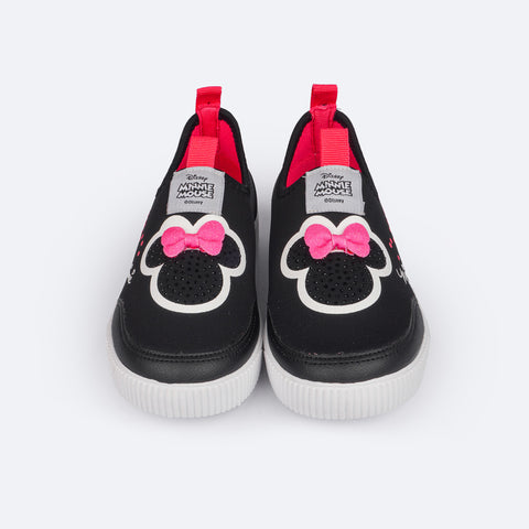 Tênis Infantil Feminino Pampili Preto Minnie Mouse © DISNEY - frente do tenis com strass