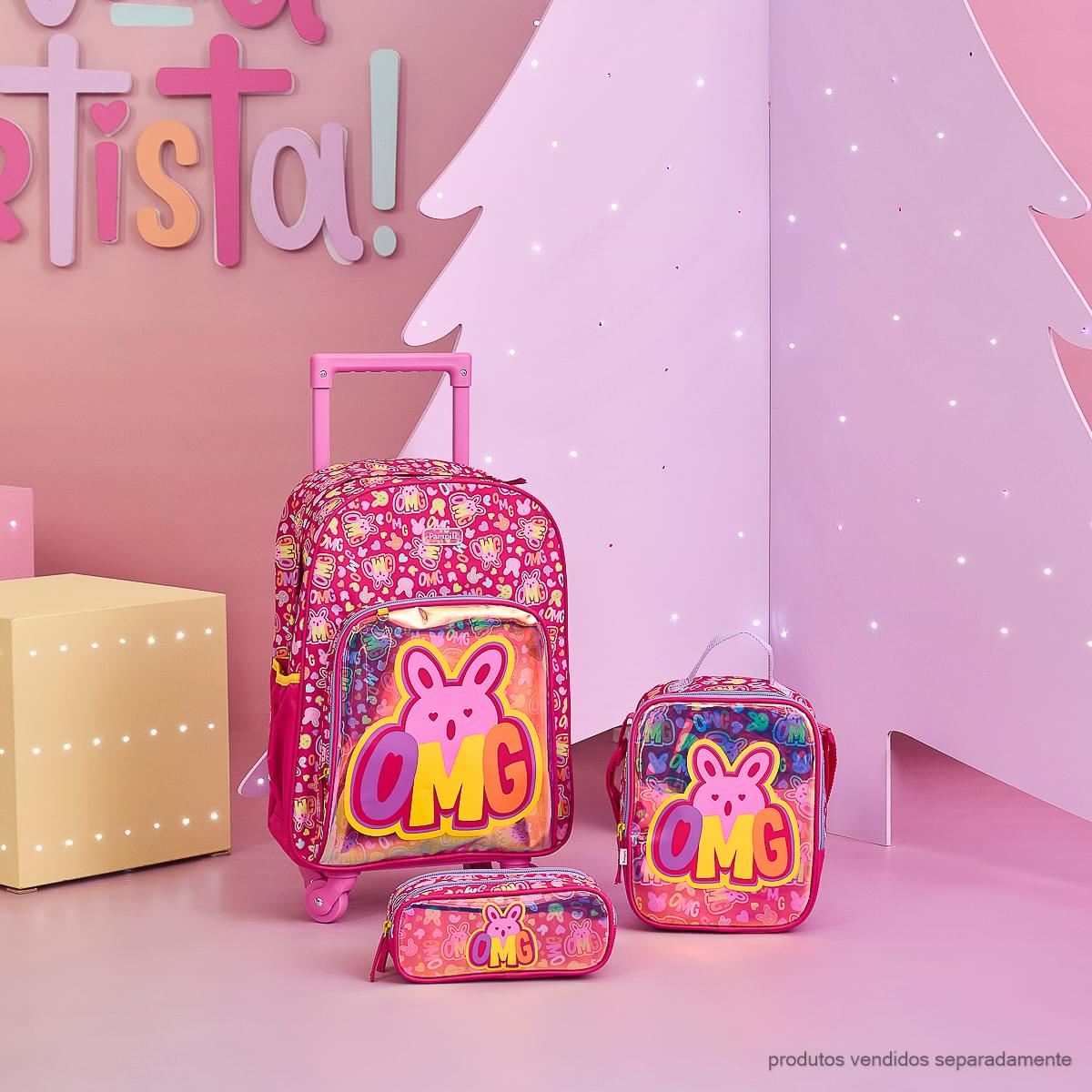 Mochila de Rodinhas Infantil Pampili OMG Pink