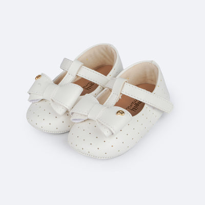 Sapato de Bebê Pampili Nina Calce Fácil Perfuros e Laço Branco - sapato de bebê