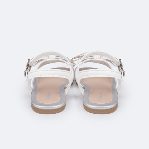 Sandália Infantil Primeiros Passos Pampili Mili Laço Glitter e Strass Branco - traseira da sandália em sintético branco