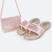 Chinelo Infantil Feminino Pampili Candy Glitter Rosa Novo - Vem com Bolsinha - frente do chinelo com bolsinha