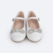 Sapato Infantil Pampili Angel Laço de Strass Branco - frente do sapato branco com laço