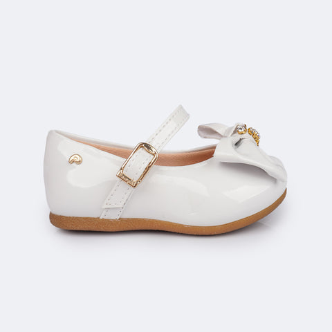 Sapato Infantil Pampili Mini Angel Strass Branco Verniz  - sapato de bebê
