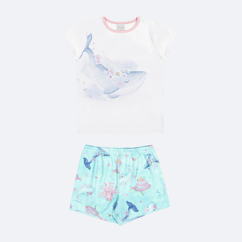 Pijama Infantil Alakazoo Oceano Branco e Azul - pijama com estampa do fundo do mar