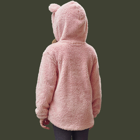 Jaqueta Infantil Feminina Kukiê  Capuz Urso Pelúcia Rosa -costas da jaqueta rosa infantil