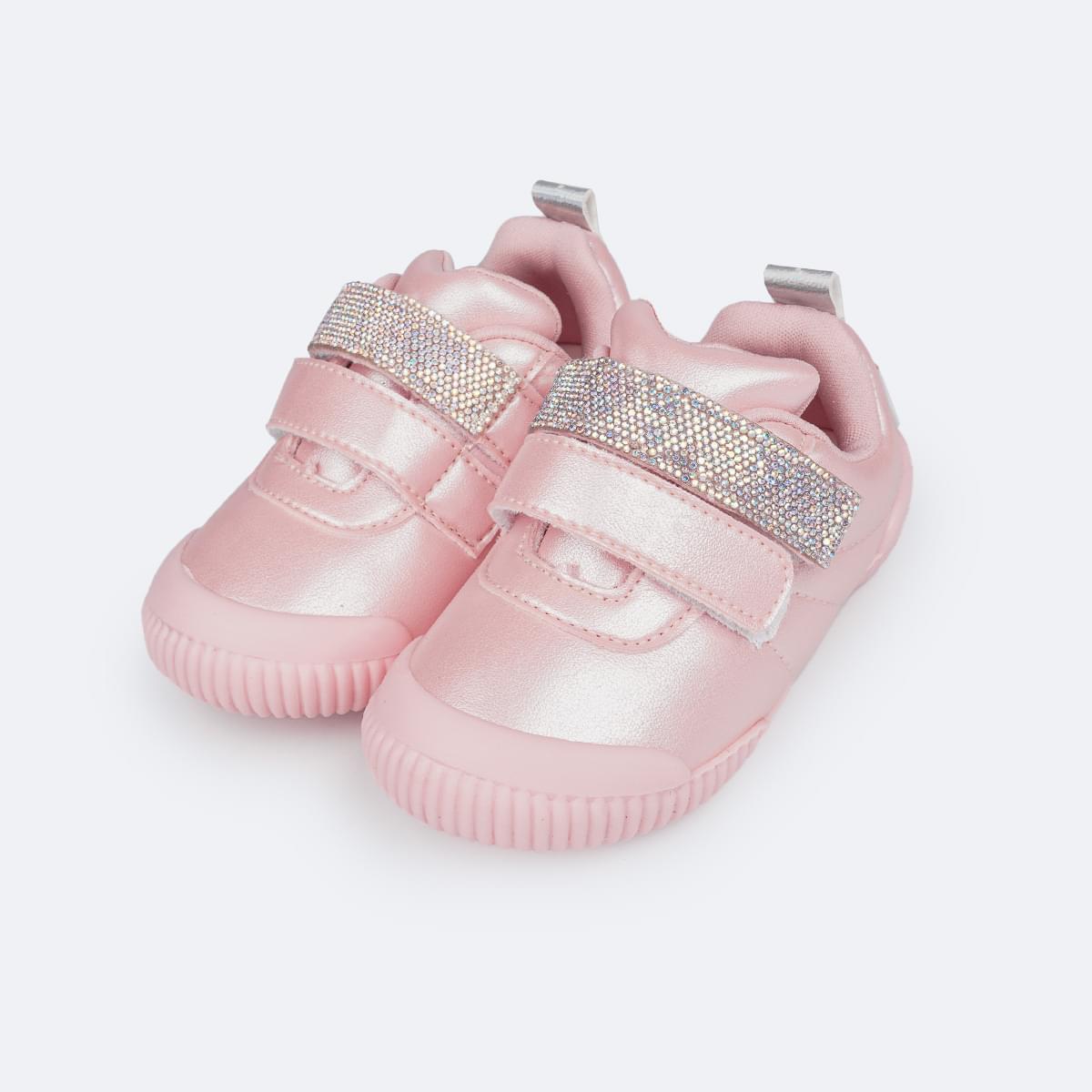 Tênis Infantil Feminino Pampili Yuyu Manta de Strass Rosa Glacê