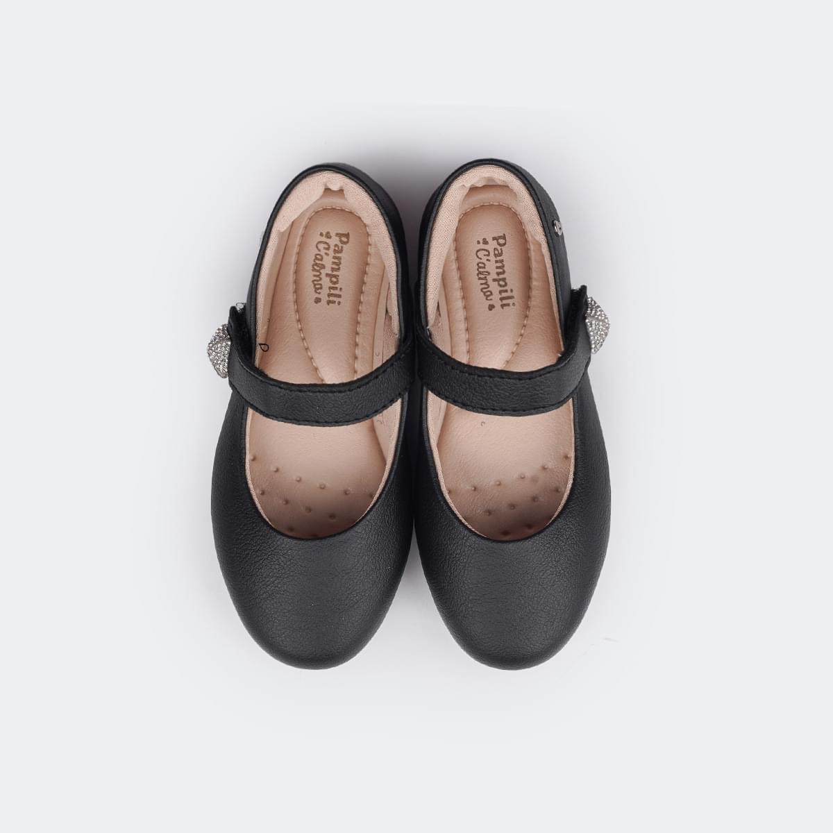 Sapatilha Infantil Pampili Bailarina Fecho com Strass Preto - frente da sapatilha
