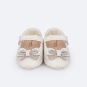Sapato de Bebê Pampili Nina Laço em Strass Off White - Vem com faixa de cabelo!
