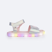 Sandália de Led Infantil Pampili Lulli Laço Glitter Prata Holográfica - lateral da sandália com velcro