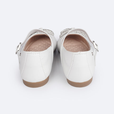 Sapato Infantil Pampili Angel Laço de Strass Branco - traseira do sapato branco