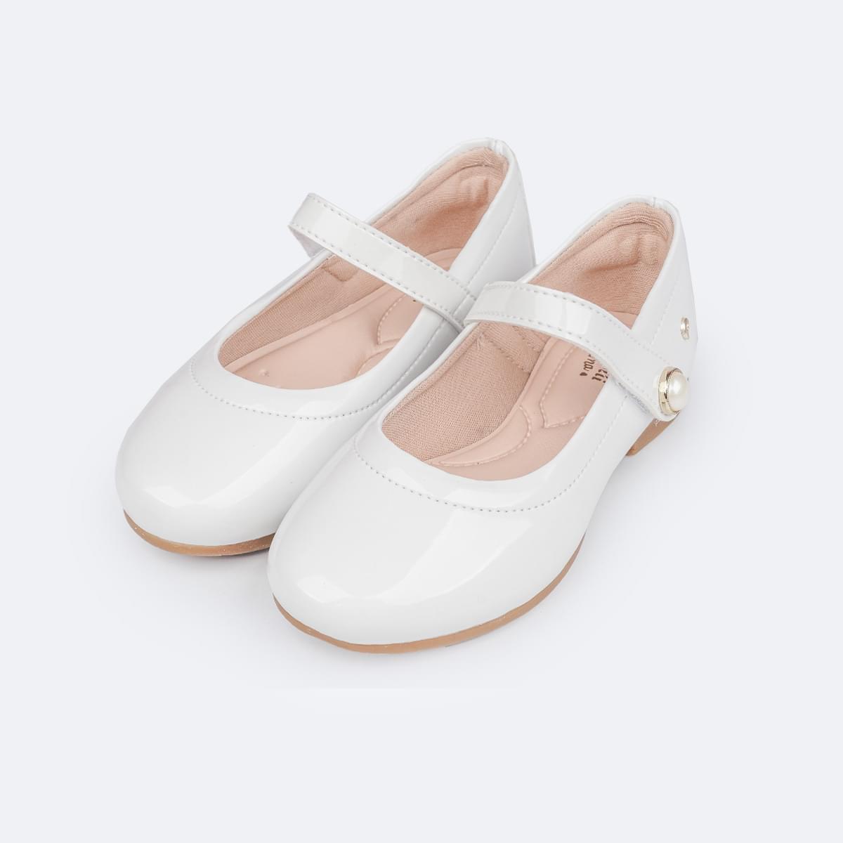 Sapato Infantil Pampili Angel Tira Superior Pérola Branco Verniz