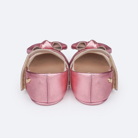 Sapato de Bebê Pampili Nina Laço em Nó Rosa Claro - traseira do sapato em sintético rosa claro