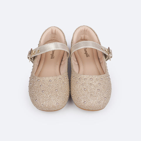 Sapatilha Infantil Pampili Ballet Glitter e Fivela Dourada