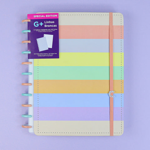 Caderno Inteligente Arco-íris G+ Pastel Grande Colorido - Linhas Brancas Special Edition - frente do caderno