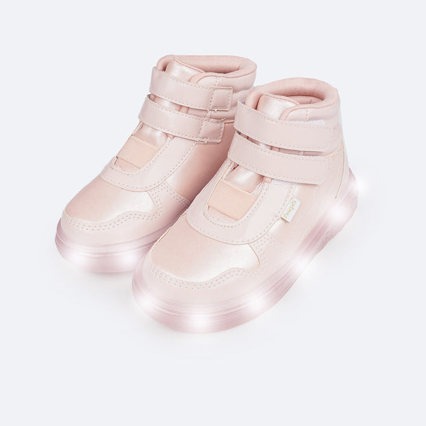 Tênis de Led Cano Médio Pampili Sneaker Luz Costura Ondulada Rosa Novo